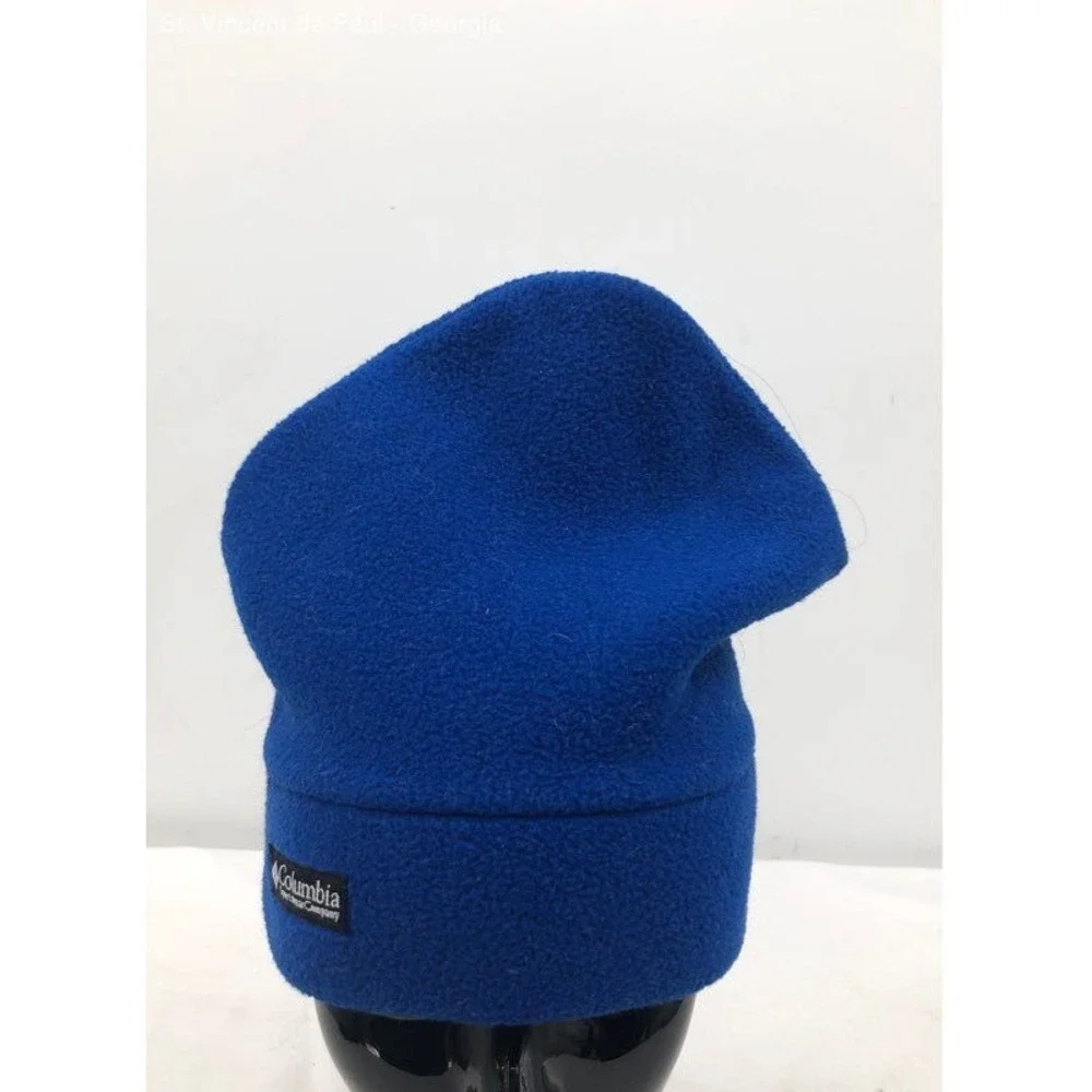 Columbia Blue 90s Fleece Usa Made Beanie Y2k Vintage Extra Tall - Size S/m
